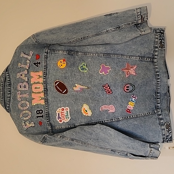 Denim Jacket for Football Mom with Football-Inspired Appliqués - Picture 8 of 16